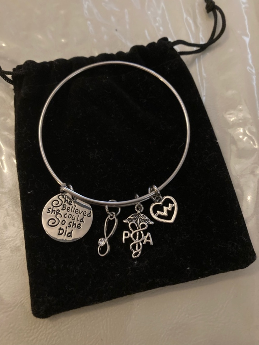 Stainless Steel Physician Assistant Charm Bangle